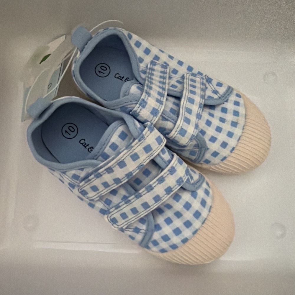 Cat & Jack Parker Toddler Blue Gingham Canvas Sneakers Size 10 NWT